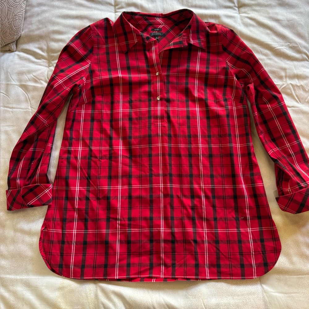 Talbots Red and Black Plaid Shirt